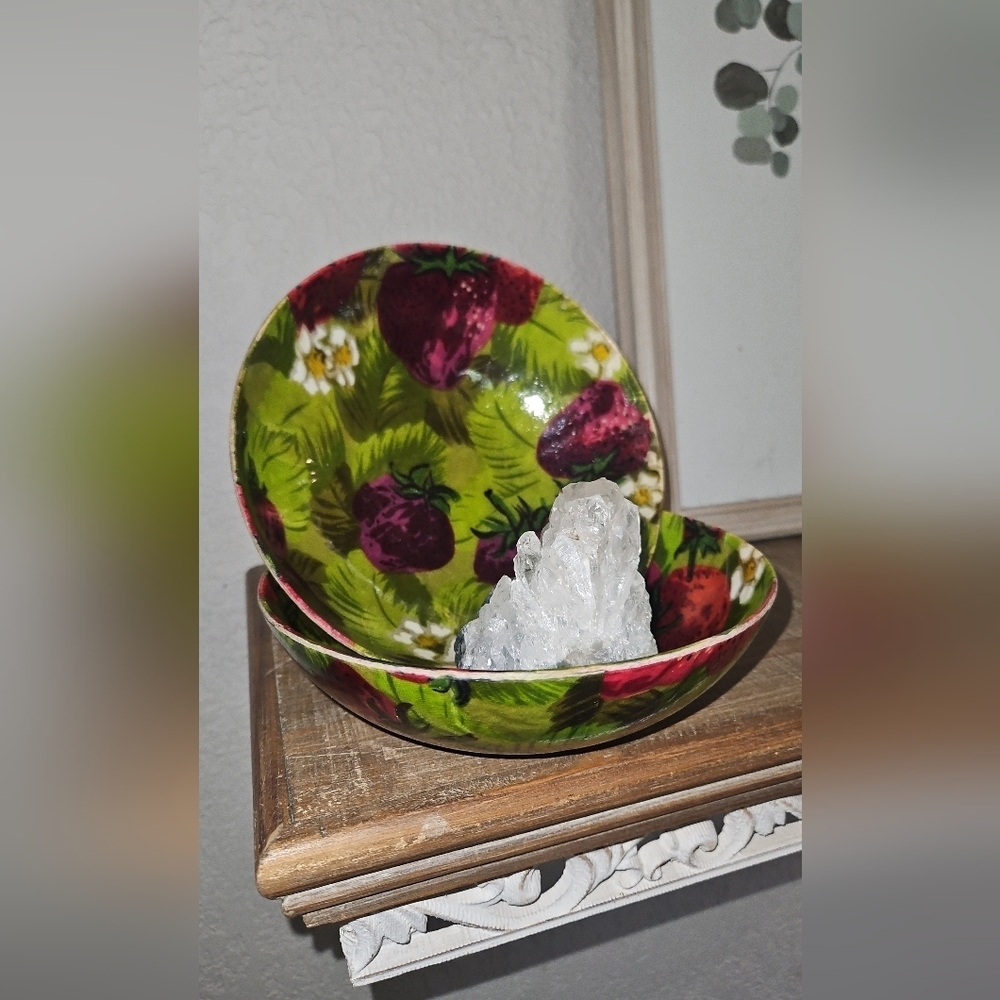 2 Vintage Fiberglass Bowls With Moody Strawberries
